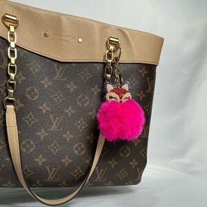 Fabulous Rhinestone fox bag charm key chain Pink Pom Pom